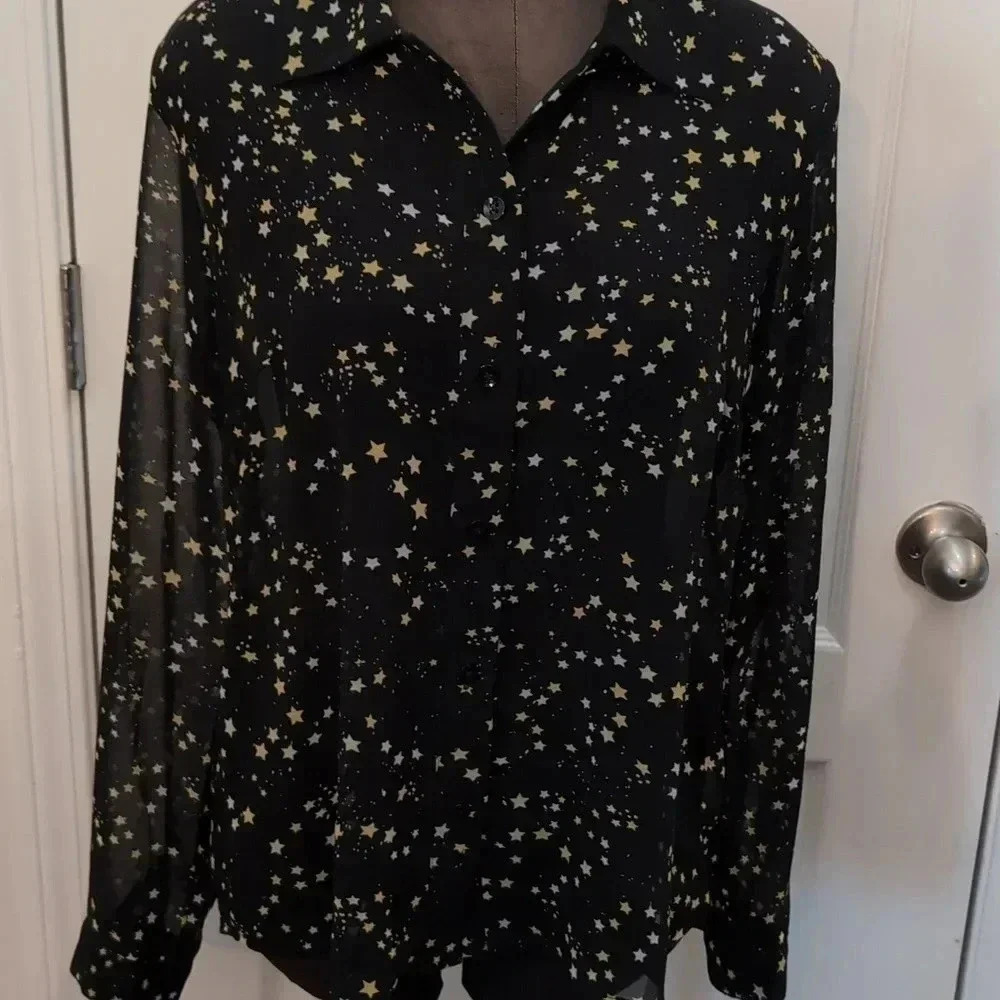 Cabi women's galaxy button down long sleeve blouse - Picture 2 of 6